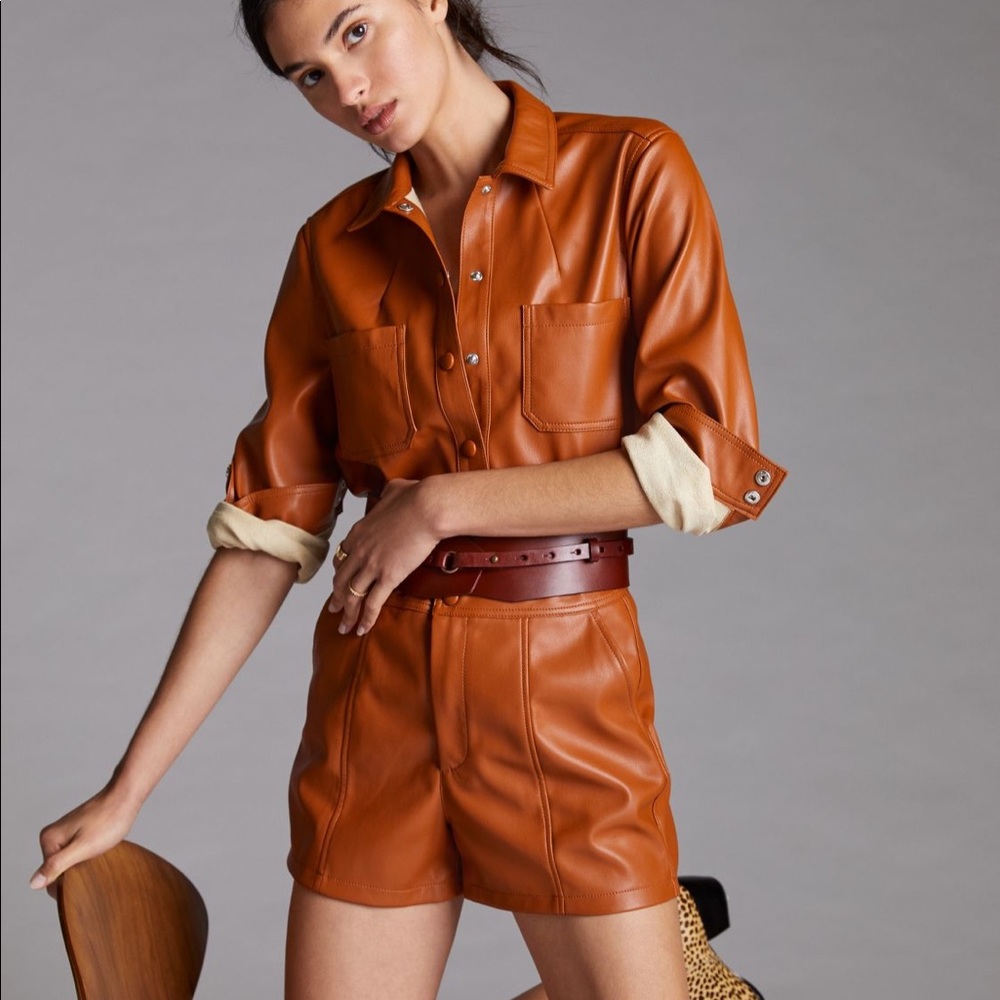 Faux leather pant shirt set